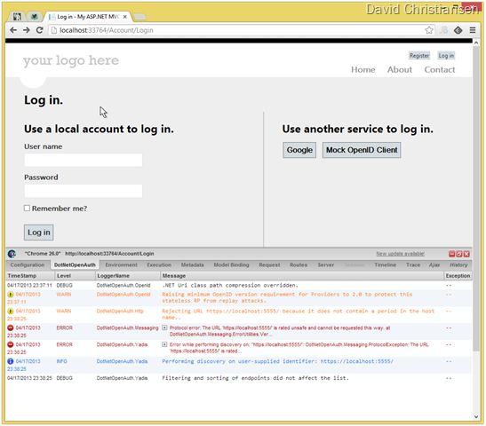 Glimpse for DotNetOpenAuth 1.3